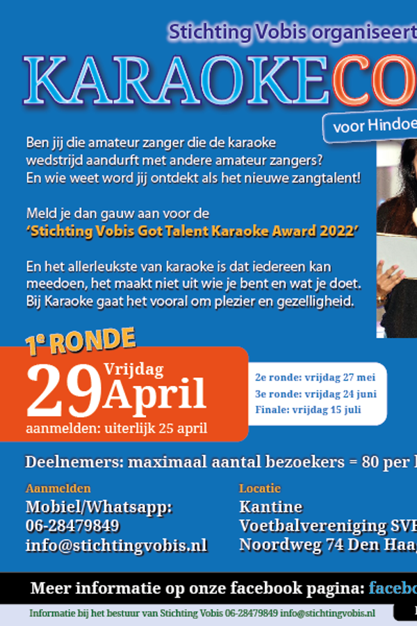 Karaoke contest voor Hindoestaanse mannen en vrouwen ‘Stichting Vobis Got Talent Karaoke Award 2022’.